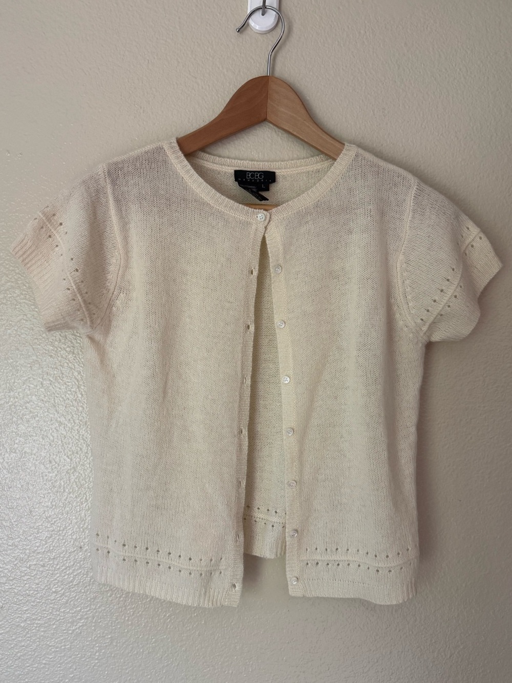 BCBGMaxAzria VTG Cream Short-Sleeve Button Cardigan